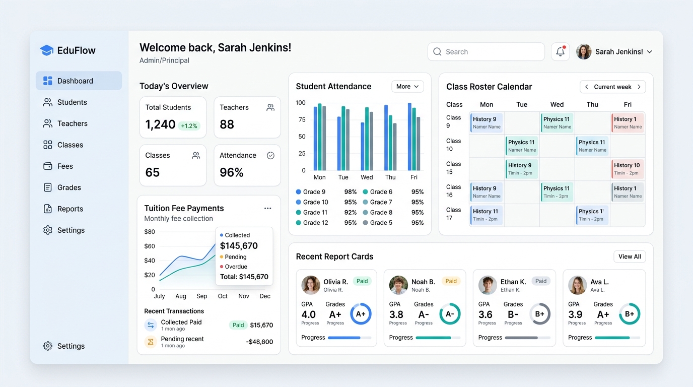 CurlWare School Dashboard Mockup