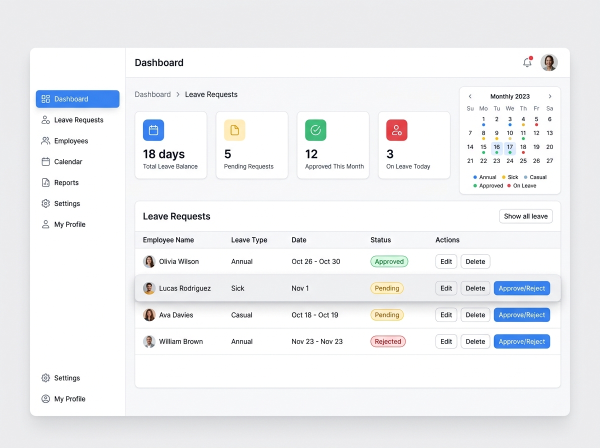 Leave Management Software Dashboard